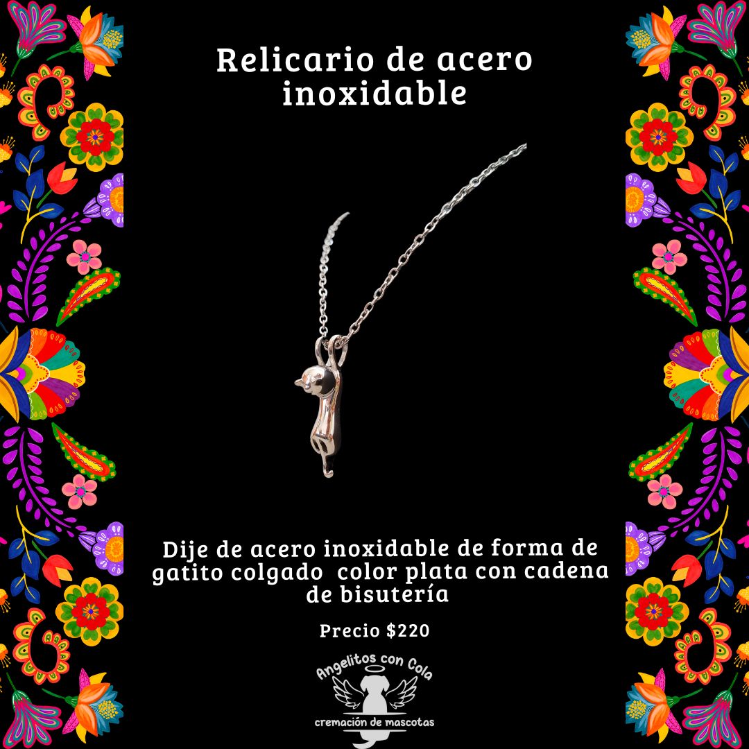 Relicario de acero inoxidable en forma de gato