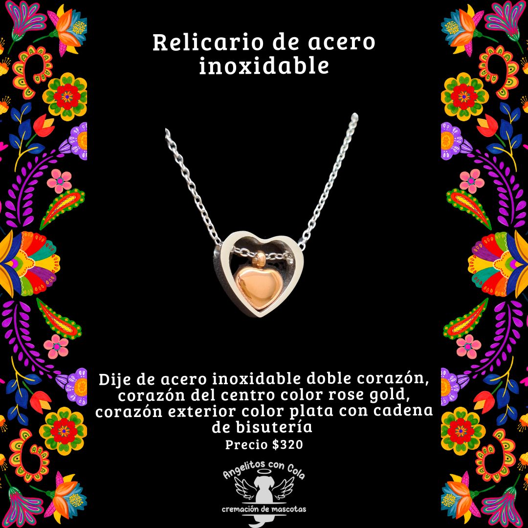 Relicario de acero inoxidable en forma de huellita